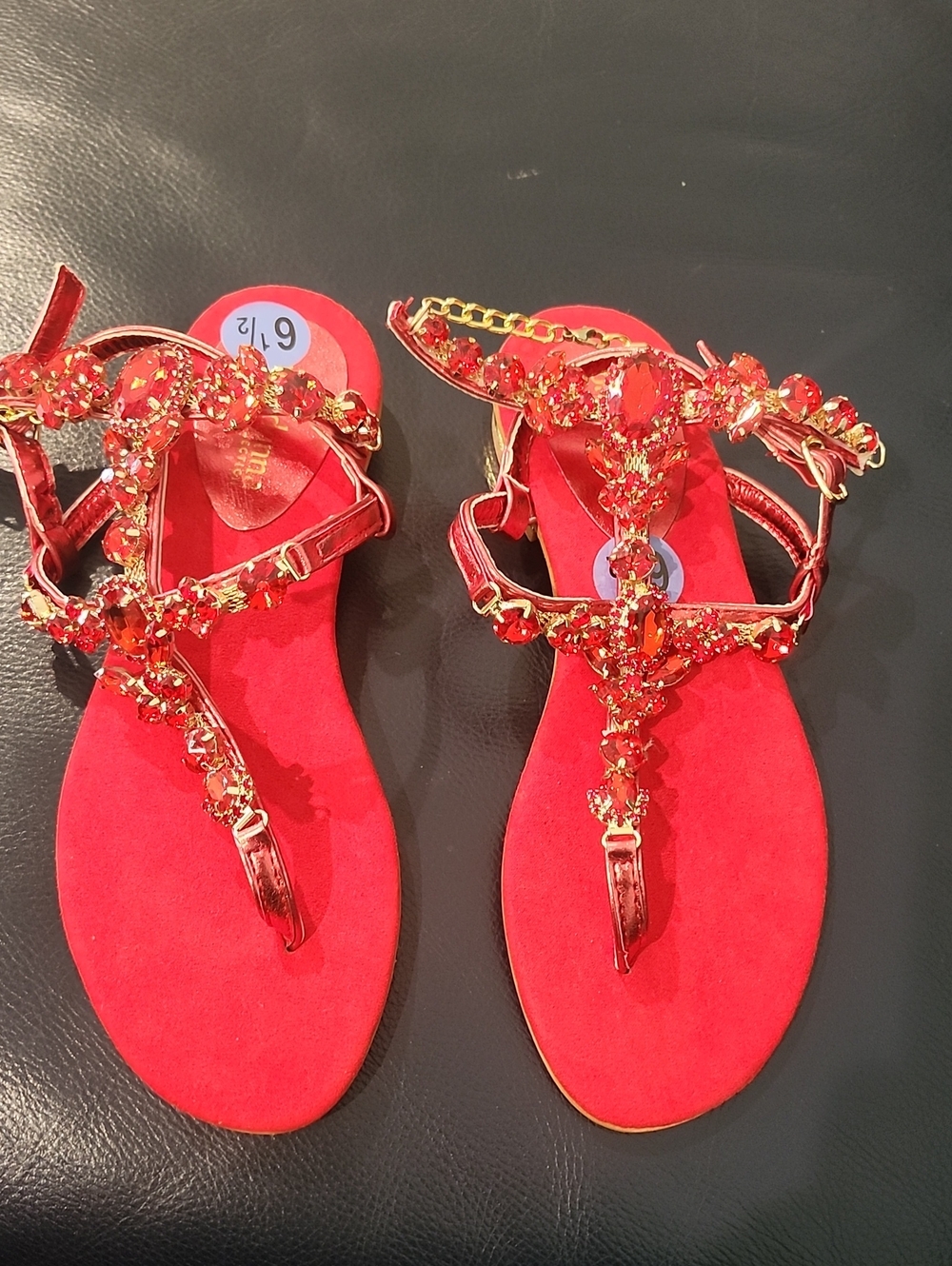 Prima Donna Red Jeweled T-Strap Sandals